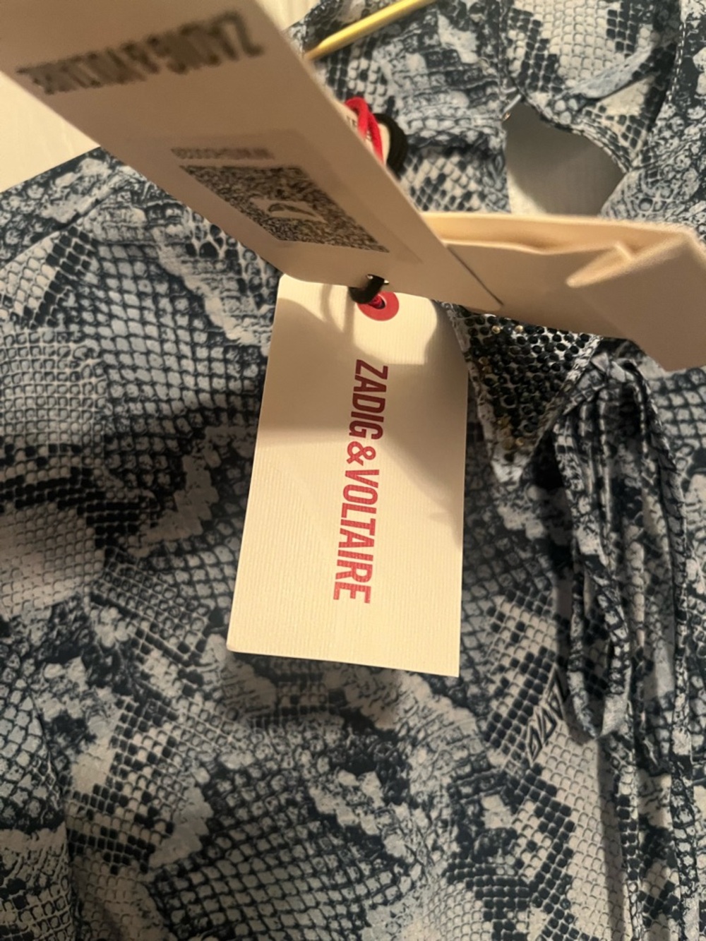 NWT Zadig & Voltaire Tolmea CDC Wild Silk Blouse Top Blue Snake Print Size S - Picture 11 of 13